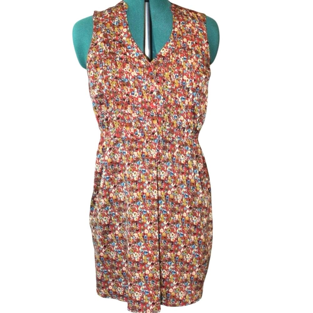 Lottie & Holly Womenβs Sleeveless Dress Red Multicolor Floral Boho Style M - Picture 2 of 4